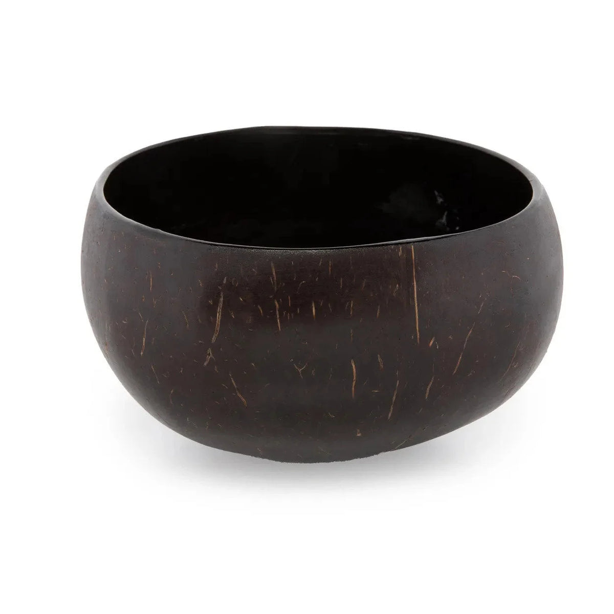 Bol en noix de coco naturelle brun foncé poli avec striations naturelles ronde