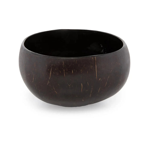 Bol en noix de coco naturelle brun foncé poli avec striations naturelles ronde