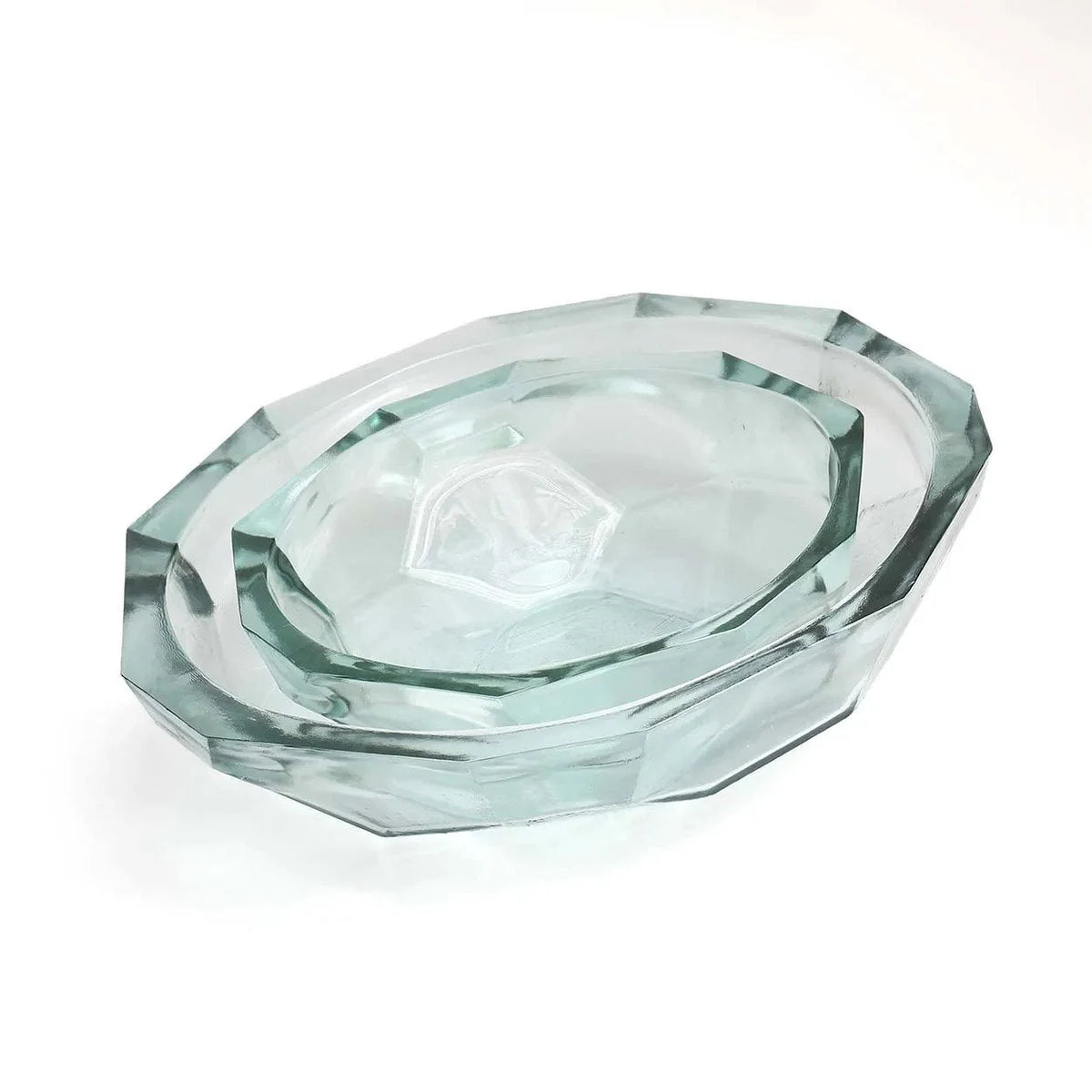 Bol en verre transparent facetté inspiration origami bleu