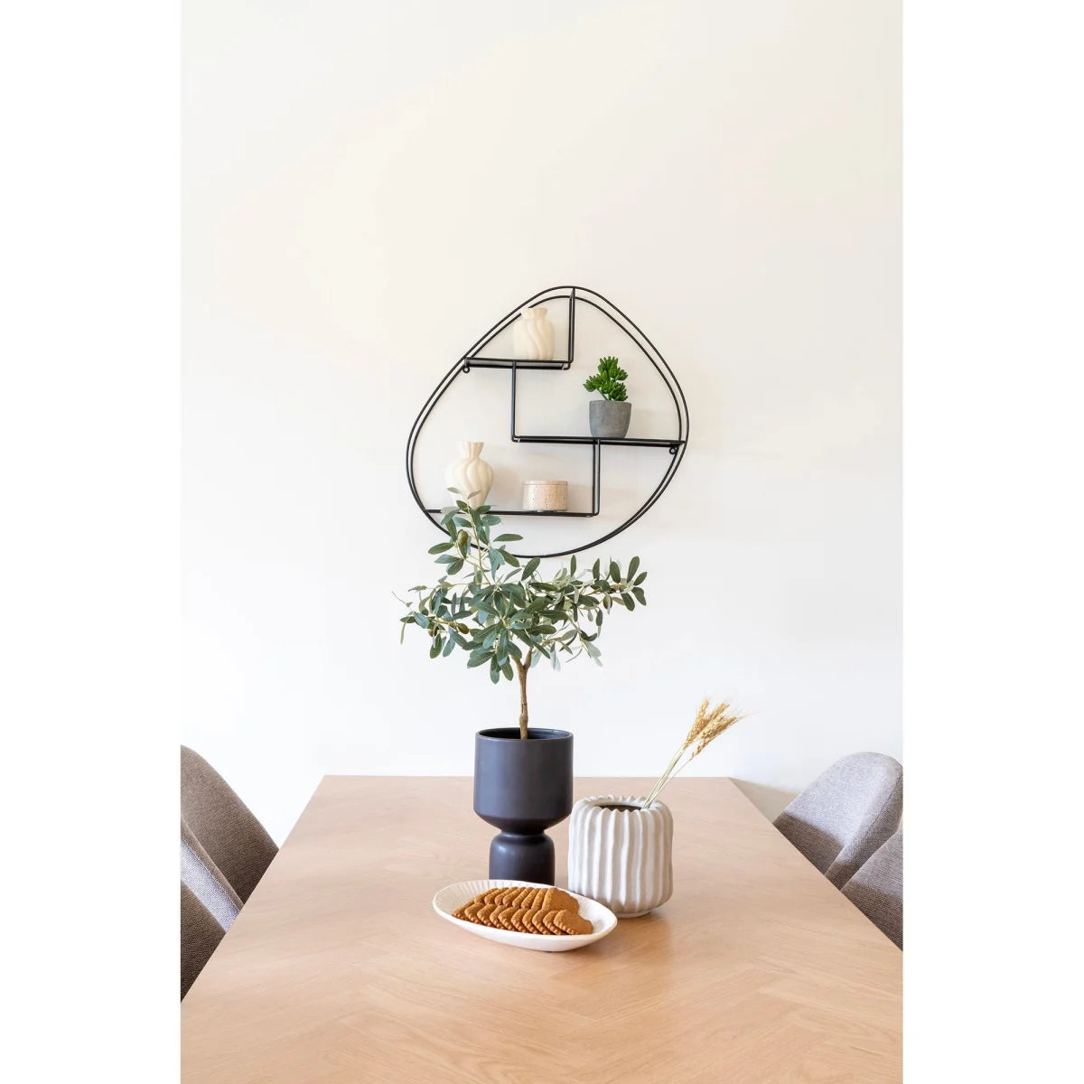 Étagère murale métal noir géométrique avec cache-pot céramique anthracite H23 cm