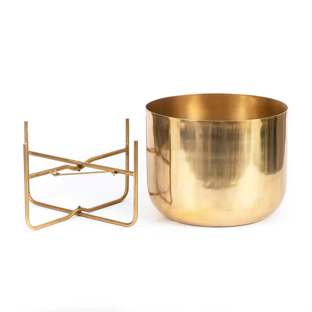 Cache-pot XL en laiton doré avec support pliable – H41 cm