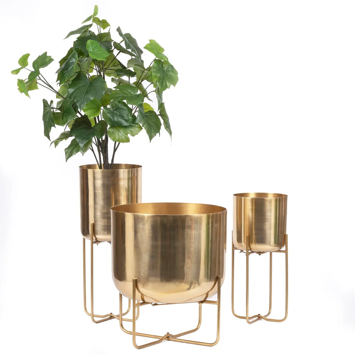 Cache-pot XL en laiton doré avec support pliable – H41 cm