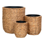 Set de 3 cache-pots ronds en jacinthe d’eau tressée naturelle