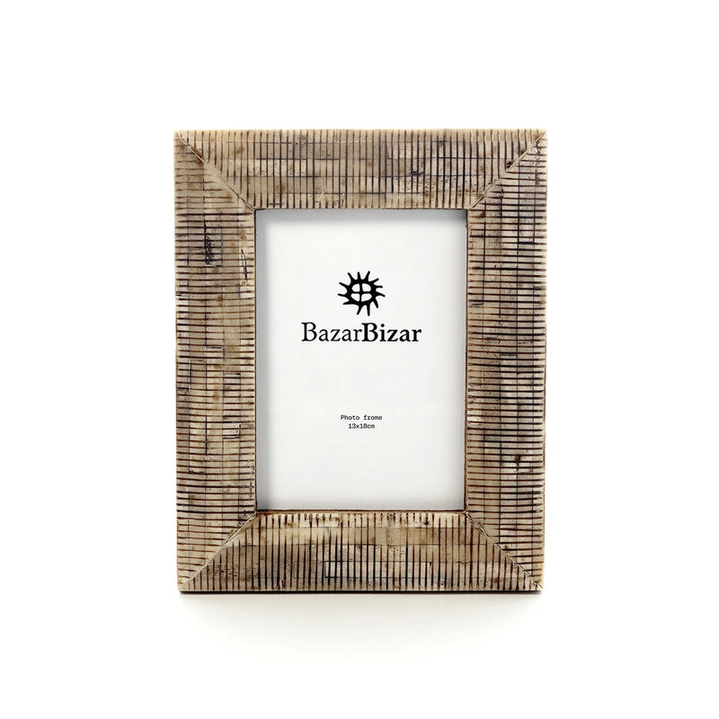 Rechteckiger Bilderrahmen aus Büffelknochen in antiker Optik 13x18 cm