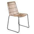 Chaise empilable en rotin naturel beige et métal noir, lot de 2