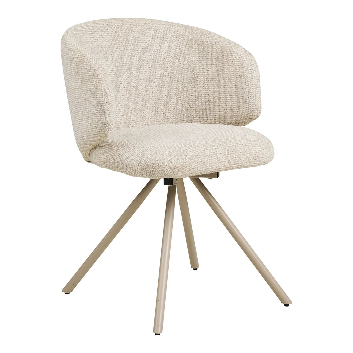 Lot de 2 chaises pivotantes en tissu bouclé sable pour salle à manger, beige avec pieds métal fuselés