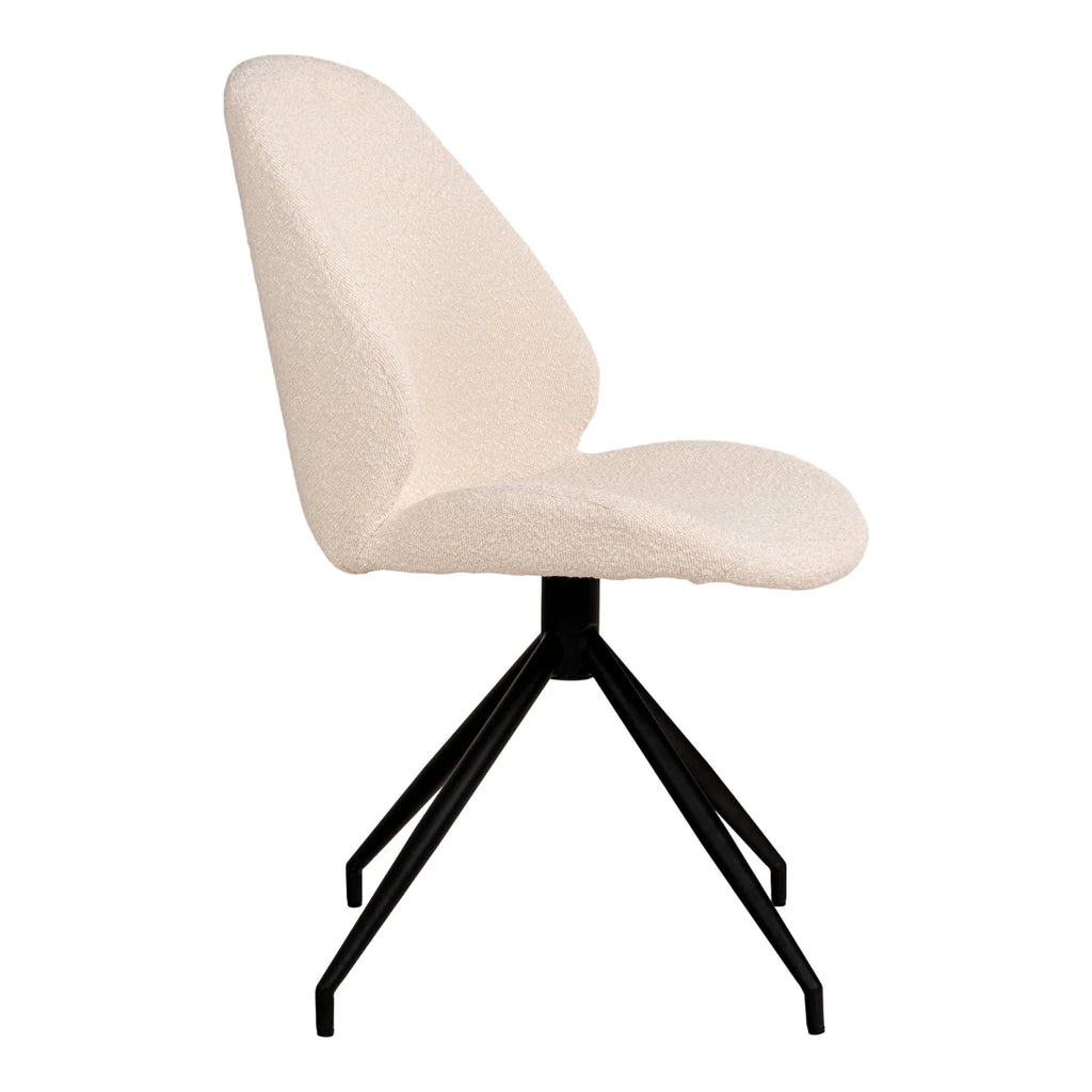 Chaise bouclée crème pieds noirs splayés, set de 2