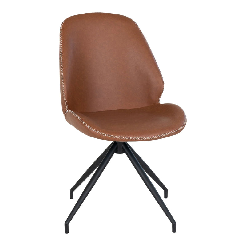 Chaise de salle à manger effet cuir cognac dossier arrondi pieds métal noir – Lot de 2