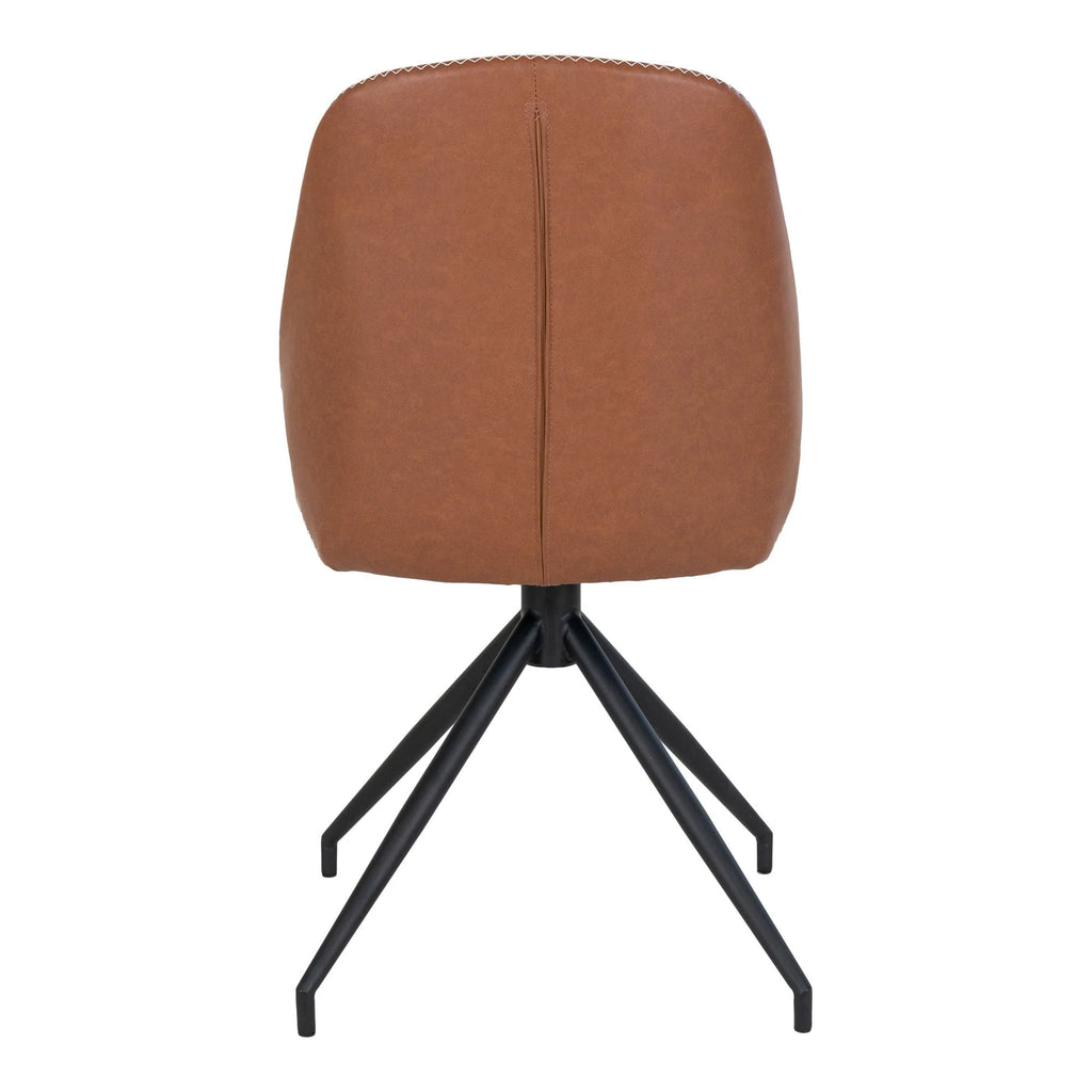 Lot de 2 chaises effet cuir cognac, dossier arrondi, pieds métal noir en étoile