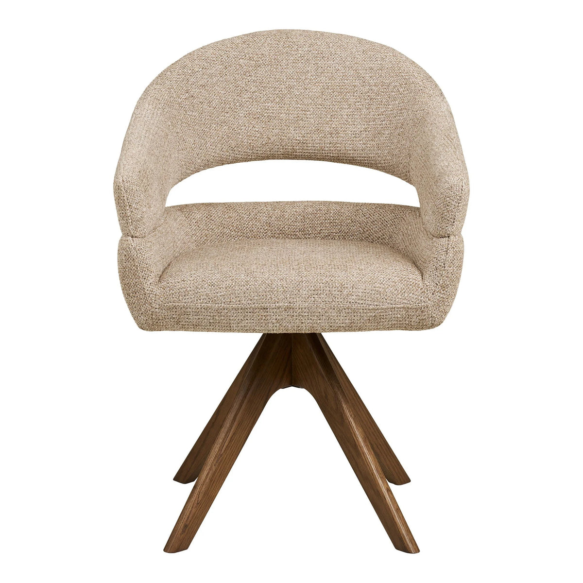 Chaise pivotante sable avec accoudoirs, dossier courbé et base étoilée chêne