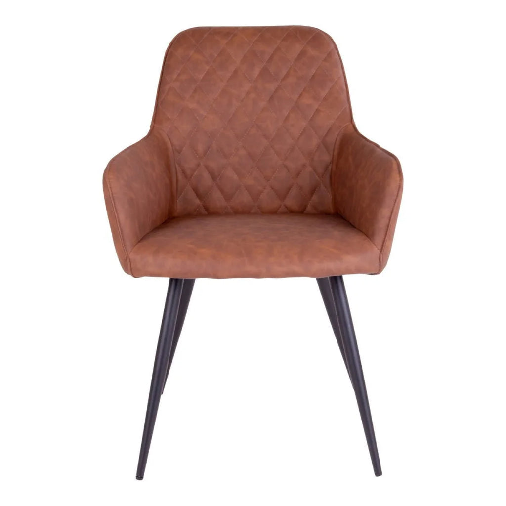 Chaise de salle à manger en simili cuir marron capitonné avec pieds en métal noir