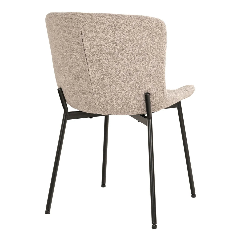 Chaise de salle à manger en tissu bouclé beige et pieds noirs, set de 2