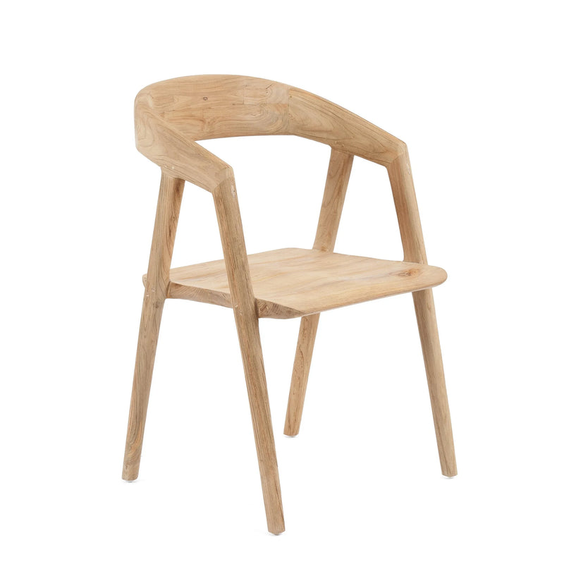 Chaise en teck recyclé naturel dossier courbé salle à manger intérieur/extérieur