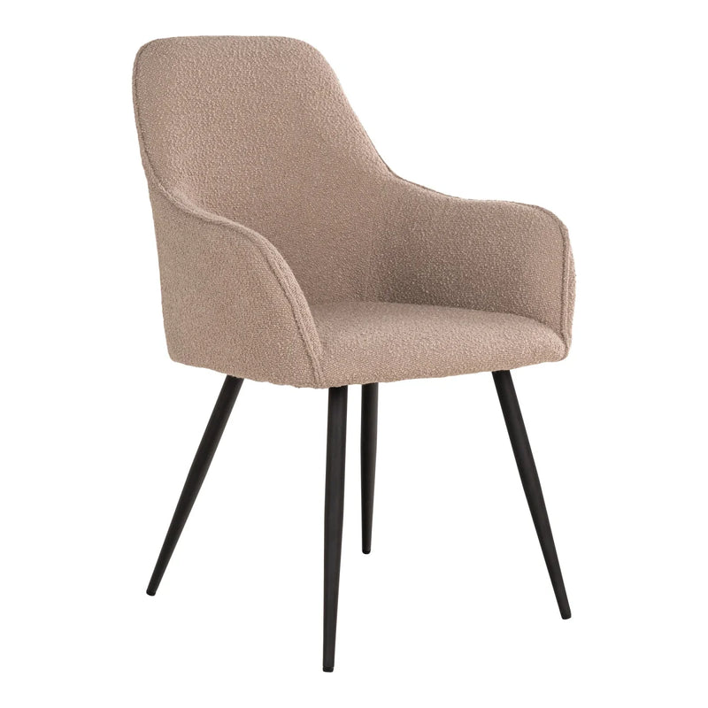 Chaise en tissu bouclé beige avec accoudoirs et pieds noirs – Lot de 2