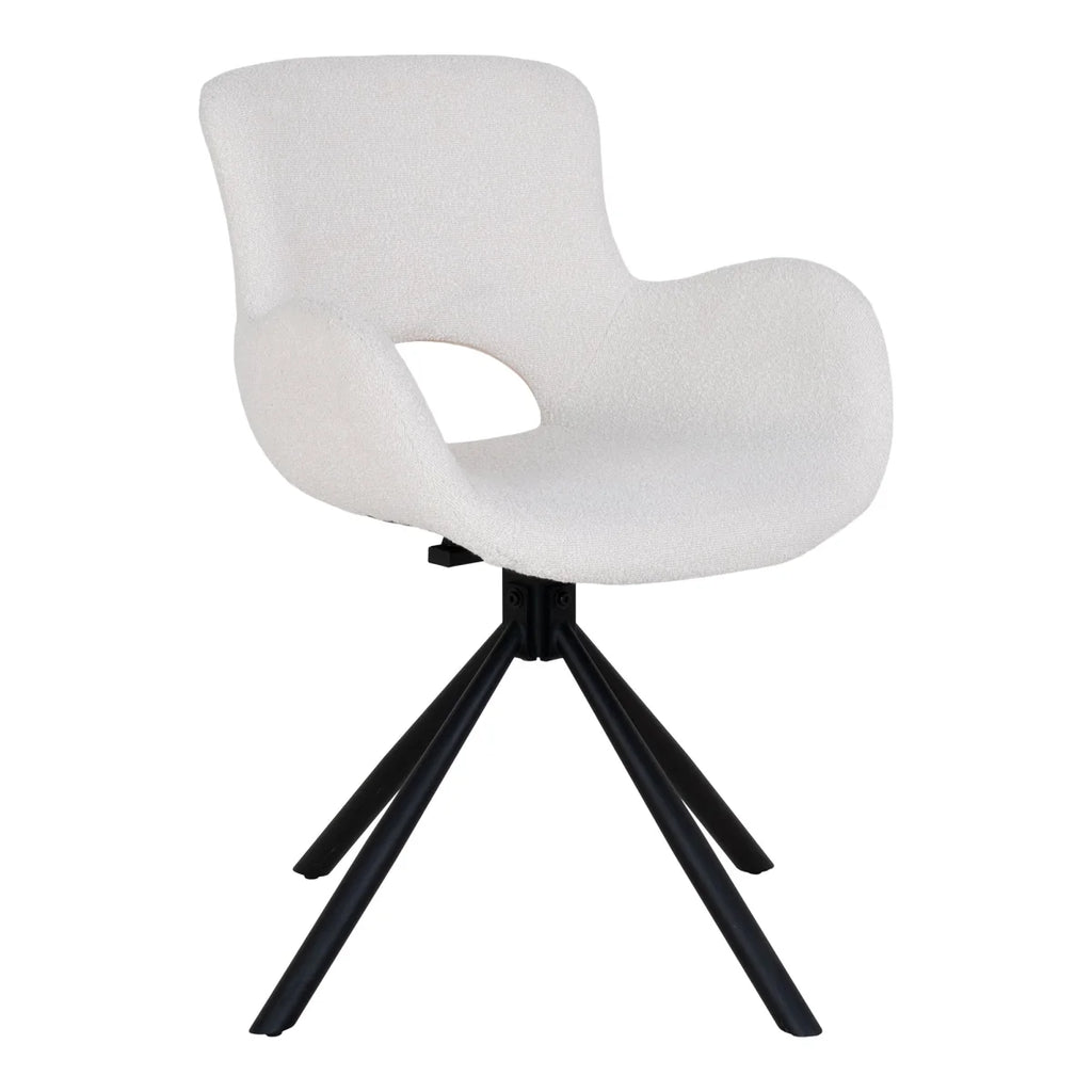 Chaise pivotante bouclée blanc cassé pieds noirs métal, set de 2