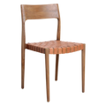 Chaise minimaliste en teck et cuir tressé cognac, lot de 2