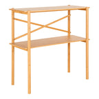 Console en bambou naturel clair à deux étages, design minimaliste avec croisillon, 83x32 cm