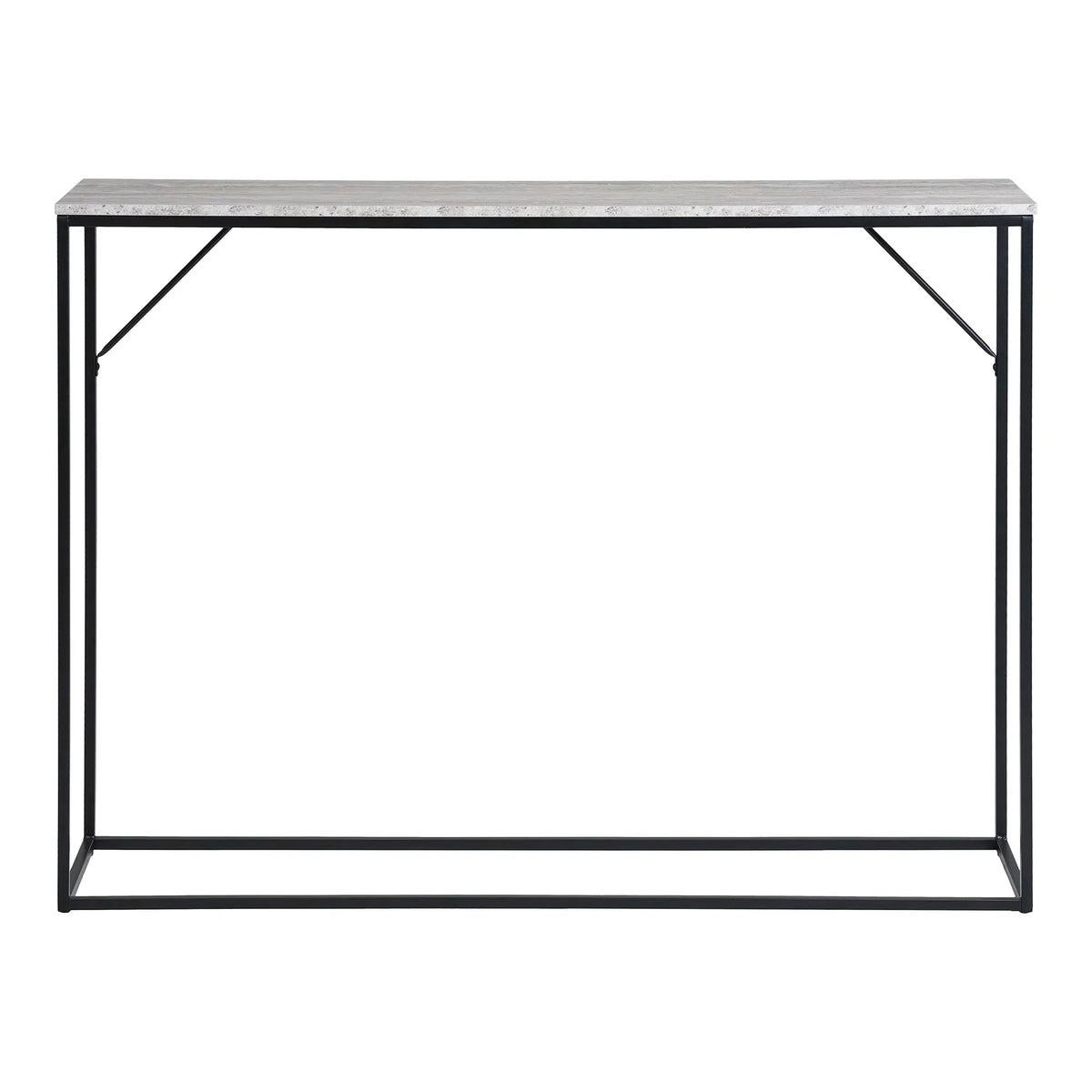 Console rectangulaire aspect travertin et métal noir – 110x26 cm