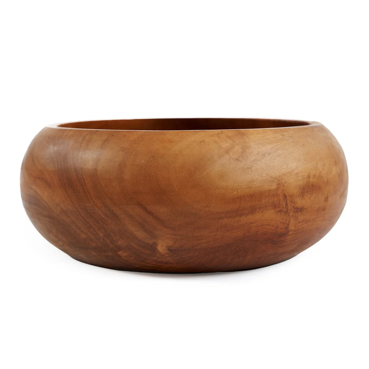 Coupe décorative ronde en bois de teck massif, grain naturel ambré