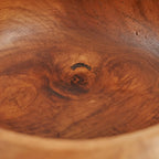 Coupe décorative ronde en bois de teck massif, grain naturel ambré