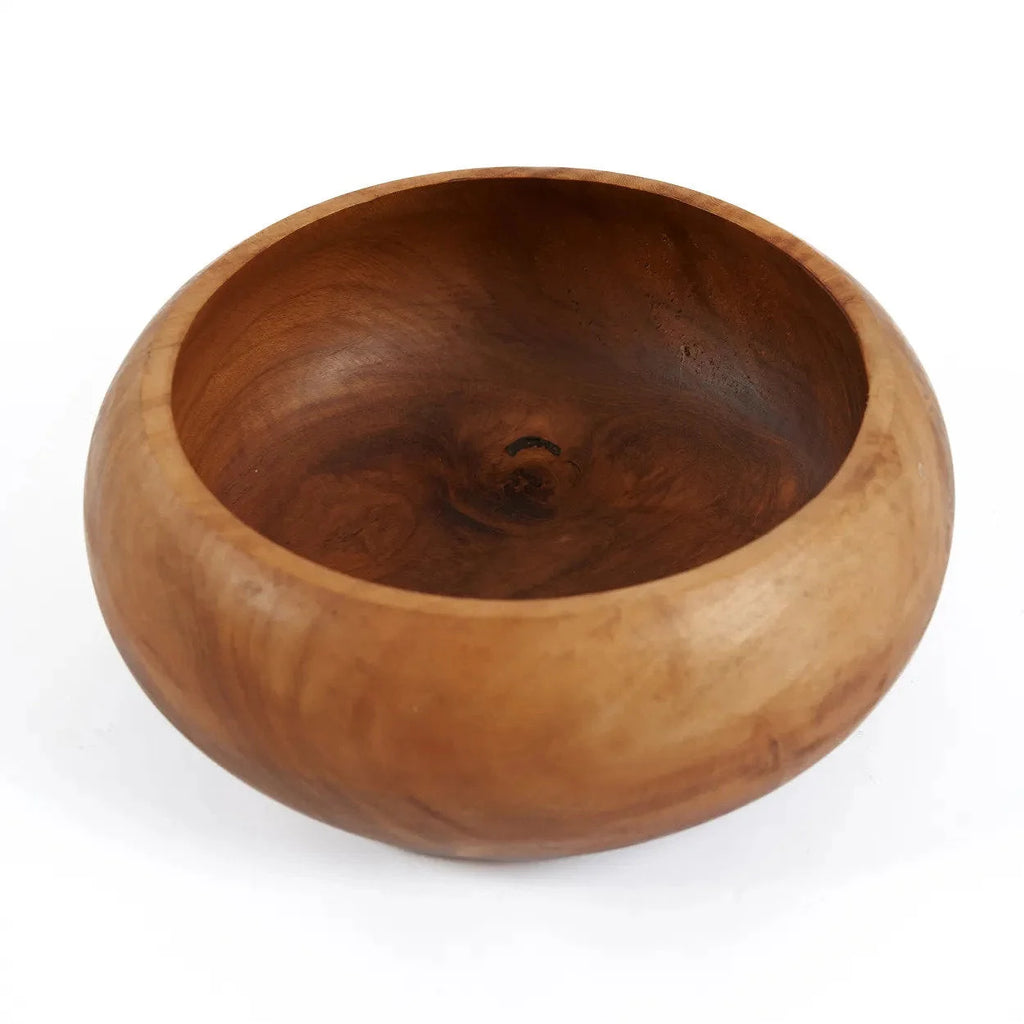 Coupe décorative ronde en bois de teck massif, finition naturelle lisse
