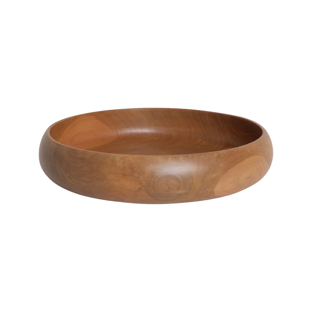 Bol en teck massif rond, fini naturel, Ø37 cm, grain subtil