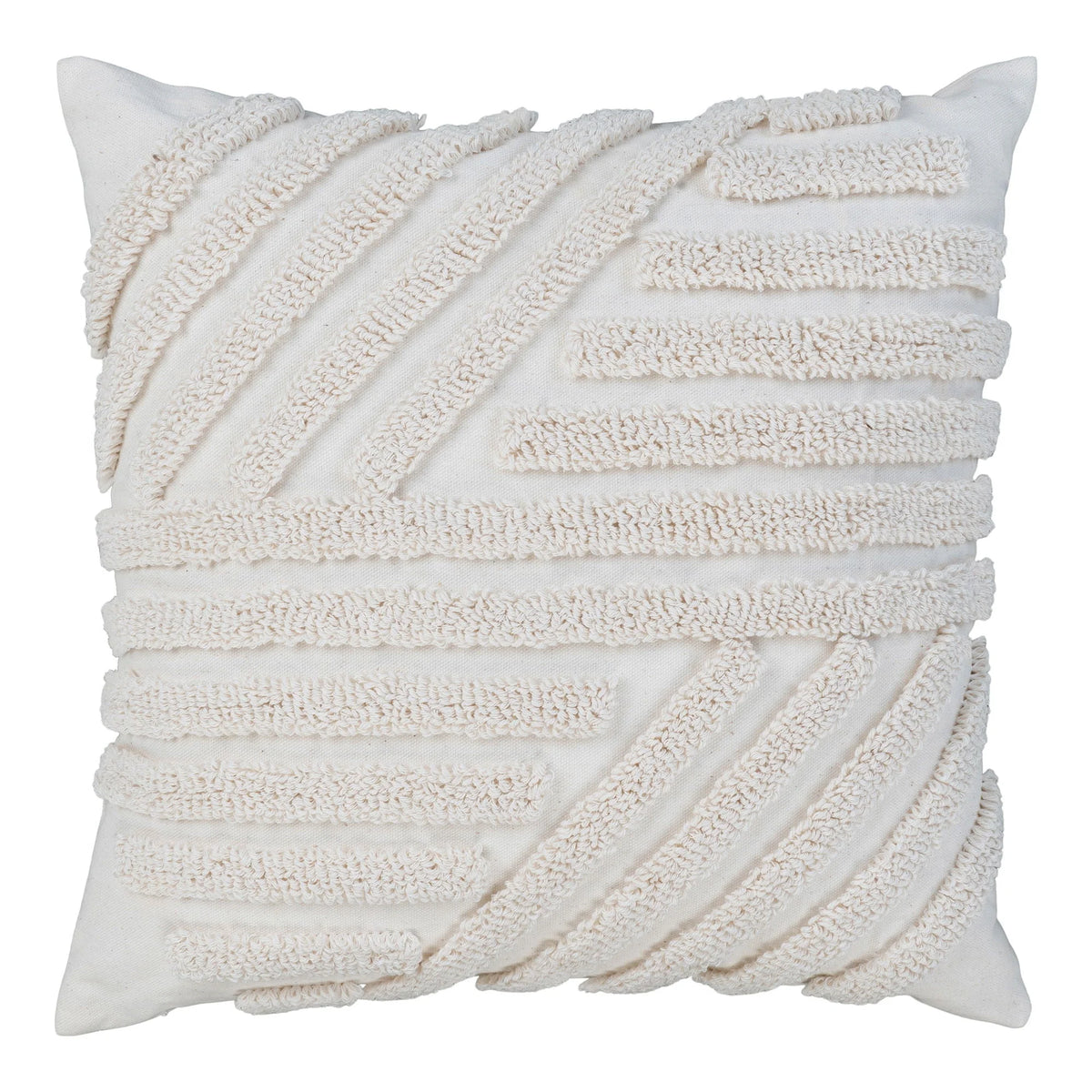 Coussin décoratif écru en coton à motif géométrique tufté