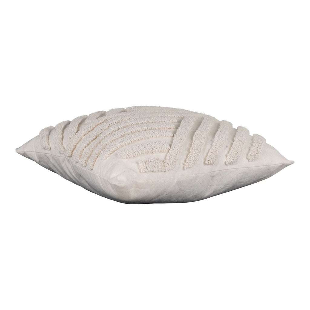 Coussin décoratif écru en coton à motif géométrique tufté texturé