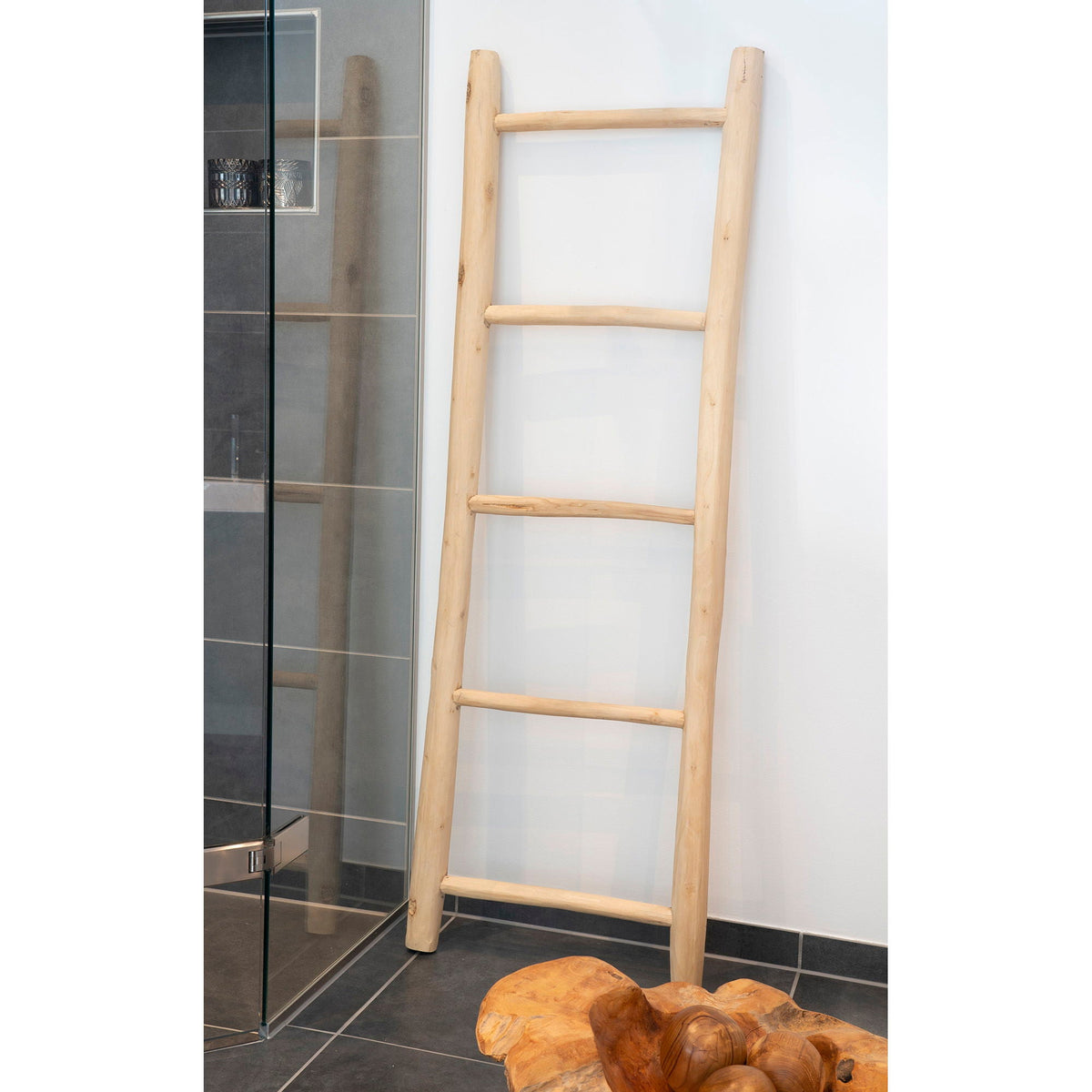 Échelle décorative en bois de teck naturel rustique 50x150 cm