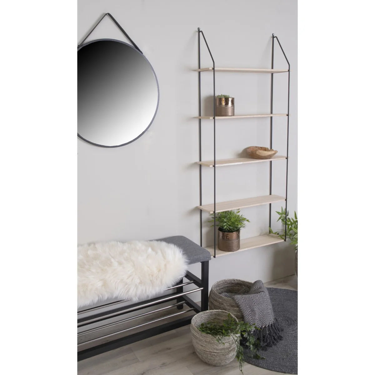 Étagère murale rectangulaire bois naturel métal noir 65x17 cm