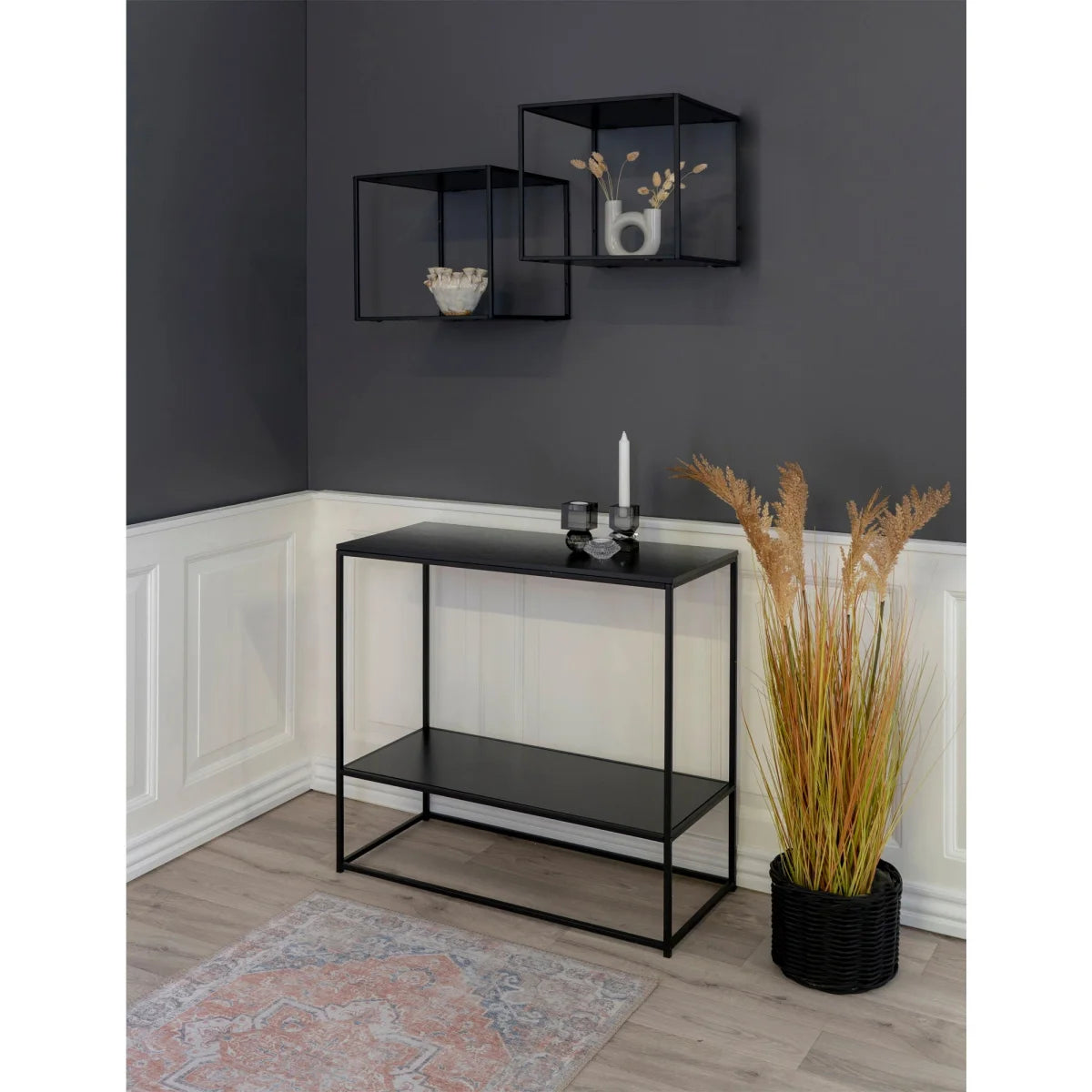 Étagère murale cube métal noir et bois texturé 36x36x36 cm