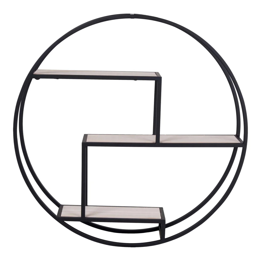 Étagère murale ronde en métal noir et bois naturel Ø62 cm