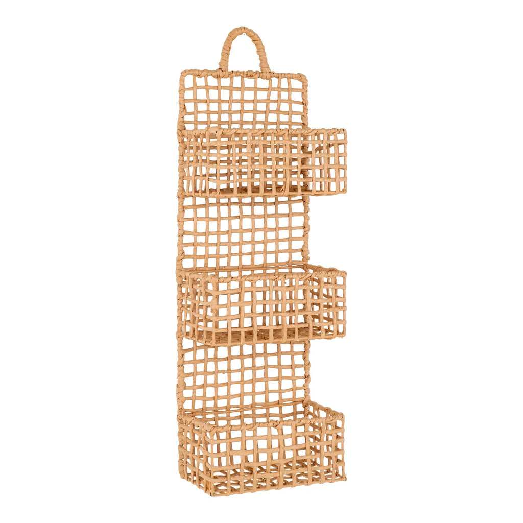 Étagère murale en rotin tressé naturel avec poignée – 25x15x70 cm