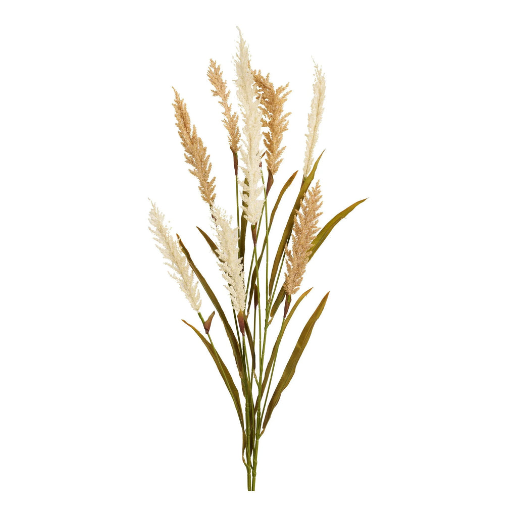 Herbe déco artificielle beige sable et vert olive, lot de 2 tiges H130 cm
