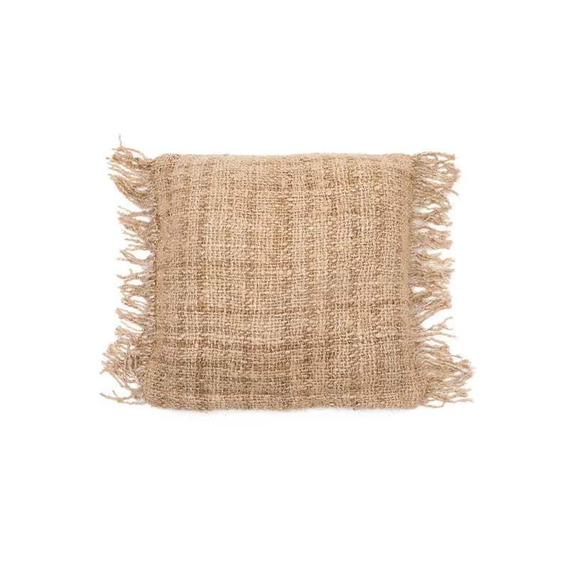 Housse de coussin carrée beige en coton à franges - 40x40 cm
