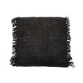 Coussin noir frangé en coton avec texture tissée, dimensions 60x60 cm