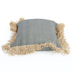 Housse de coussin coton et raphia à franges noir naturel - 60x60 cm