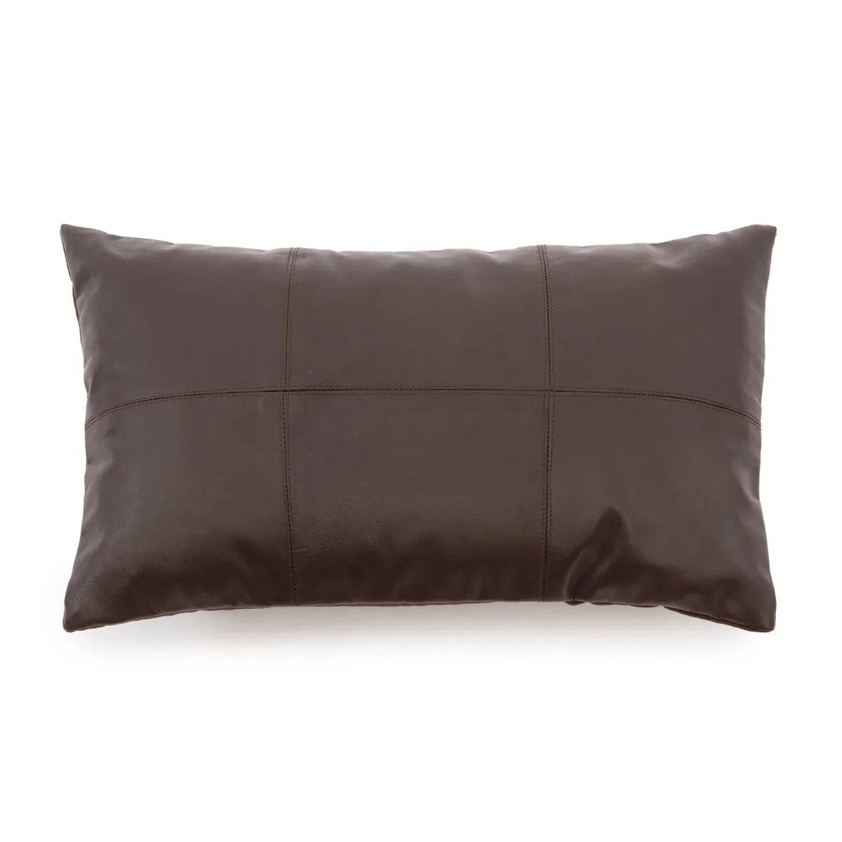 Coussin en cuir marron foncé rectangulaire avec coutures décoratives 30x50 cm