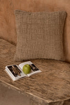 Housse de coussin en lin beige à carreaux relief tissés texturés