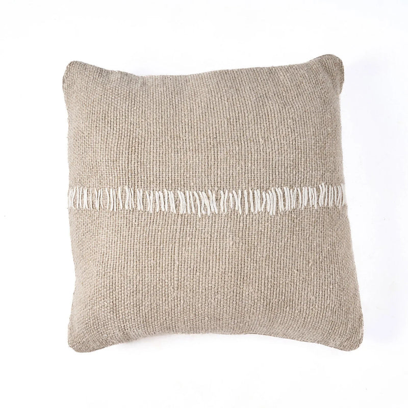 Housse de coussin en lin beige naturel avec broderie centrale – 50x50 cm