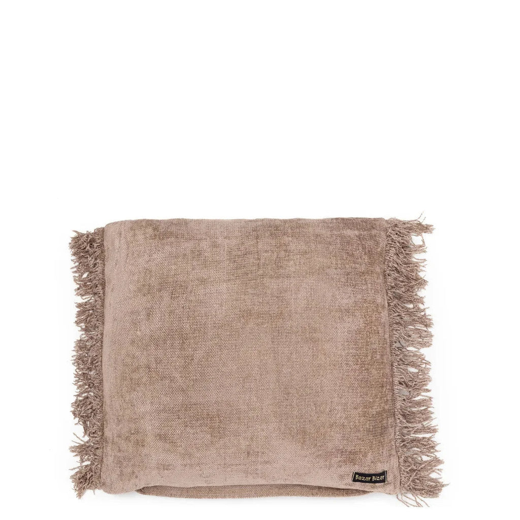 Coussin rectangulaire en velours béton 40x40 cm avec franges, tissu texturé
