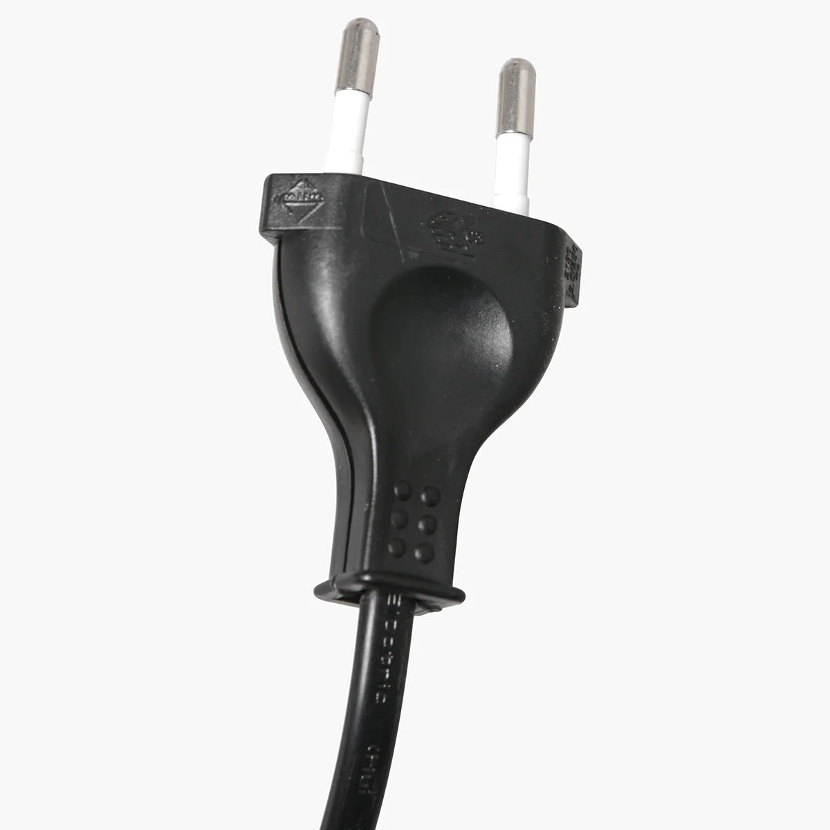 Fiche électrique noire en plastique à deux broches rondes et terre, pour lampe arc métal noir