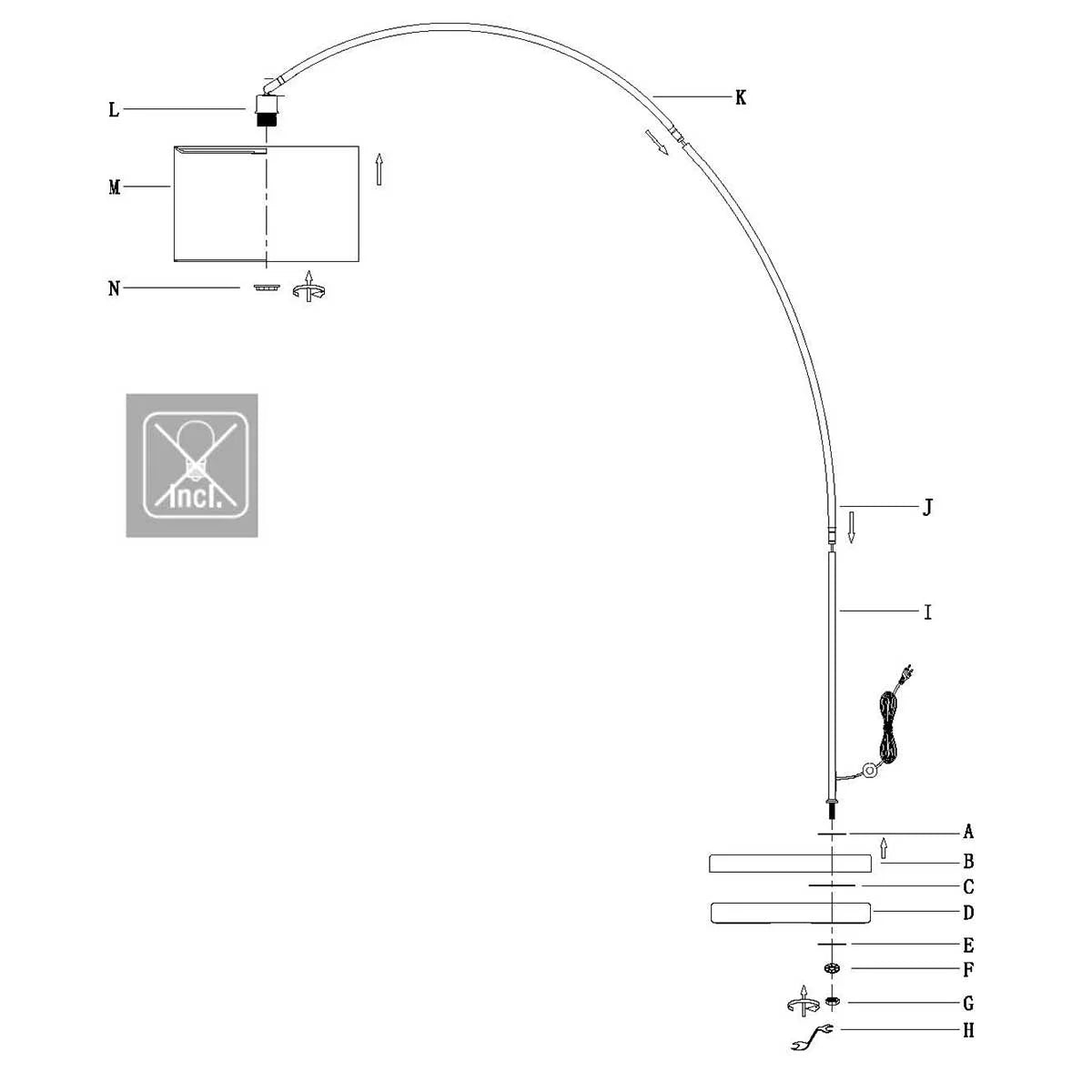 Lampadaire arc en filaire métal noir avec abat-jour ovale effet rotin