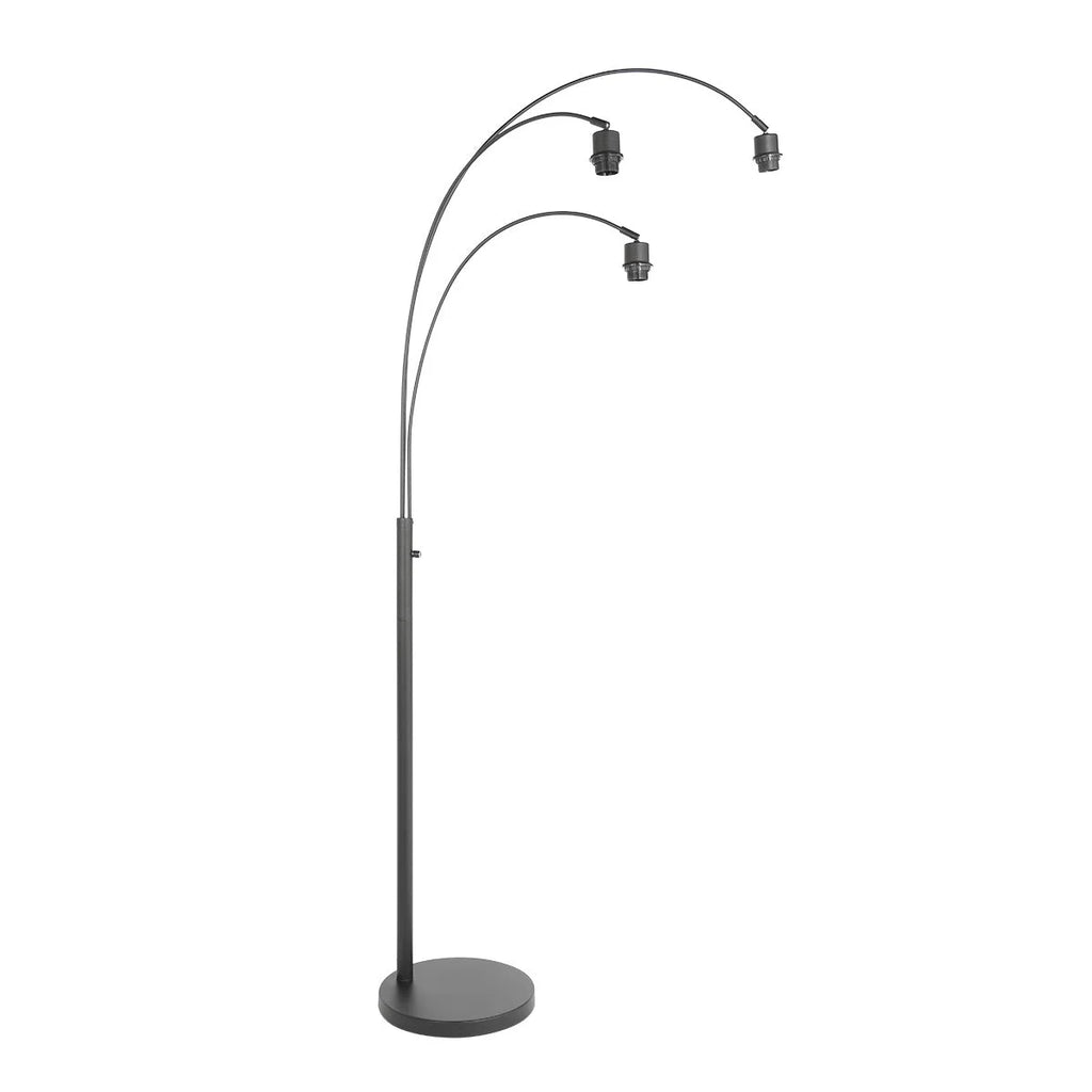 Lampadaire arqué 3 bras métal noir abat-jour fibre tressée