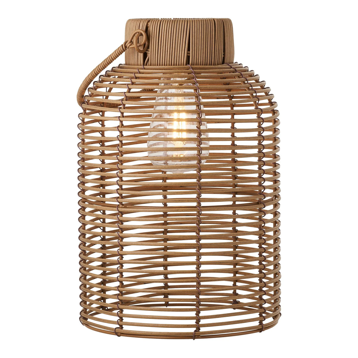 Lampe solaire en rotin marron ajouré avec anse, H30,5 cm