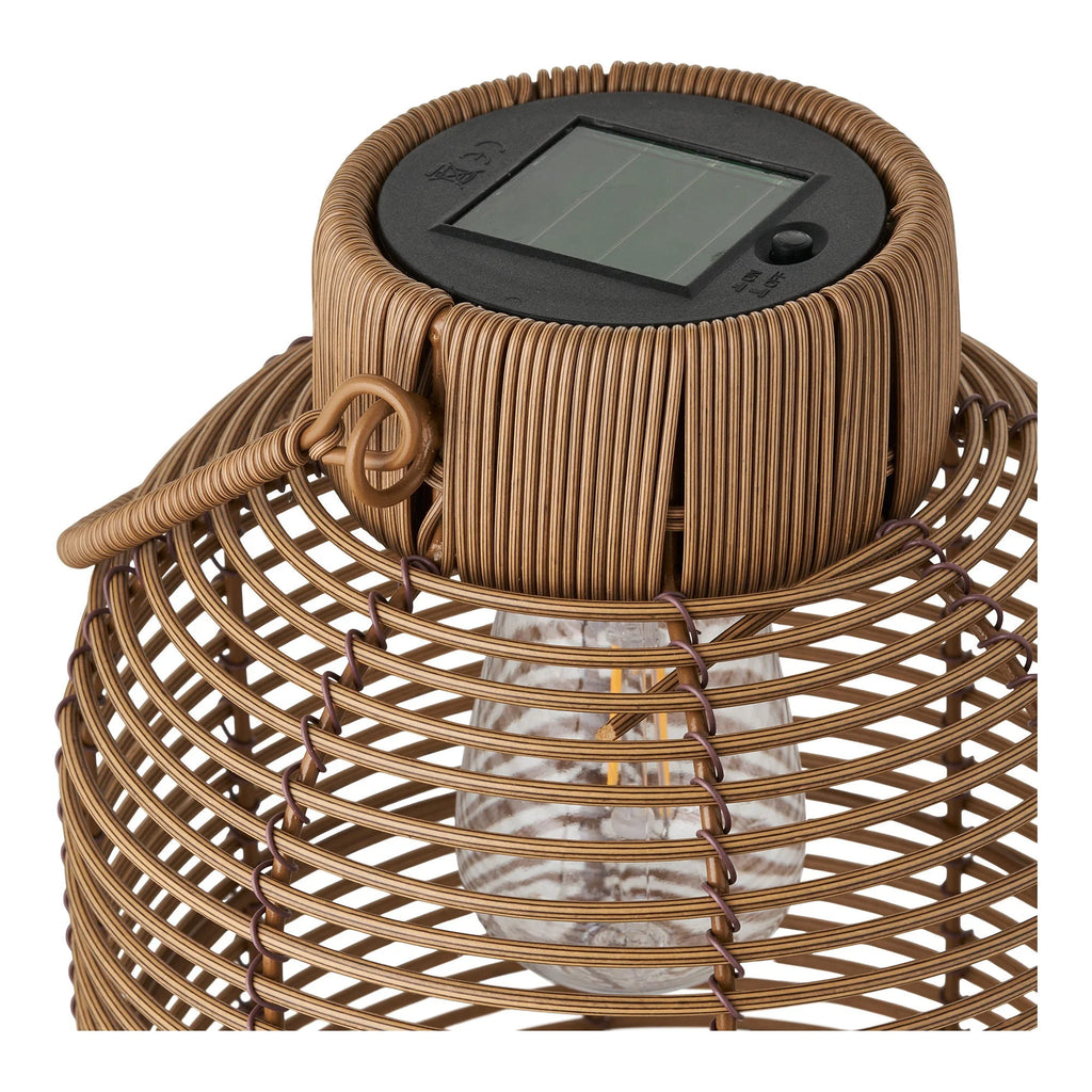 Lampe solaire en rotin marron ajouré avec anse, H30,5 cm