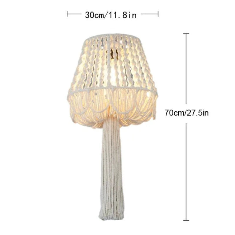 Illustration des dimensions du lustre en macramé suspendu, avec un diamètre de 30 cm et une hauteur de 70 cm.