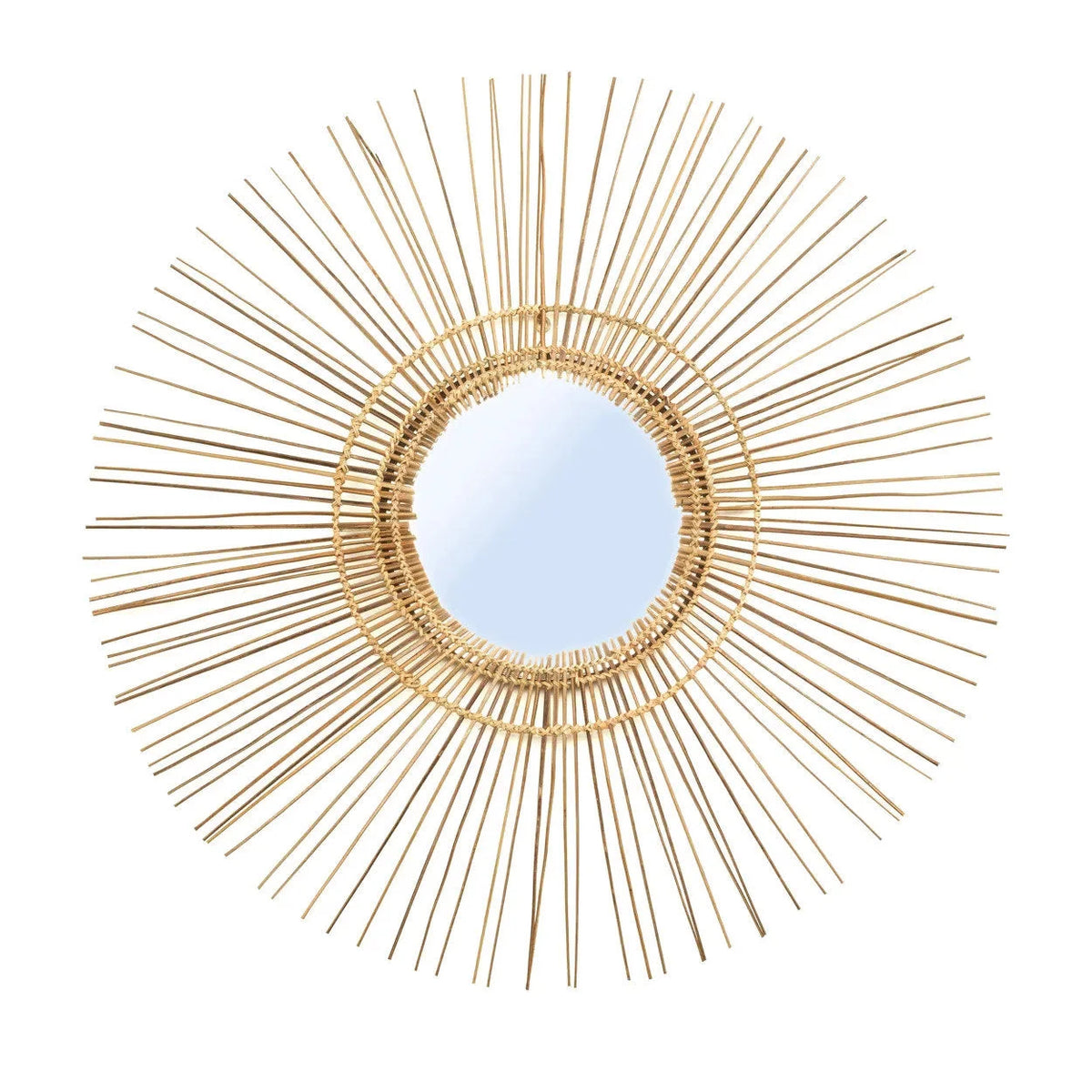 Miroir rond en rotin naturel 85 cm avec motif soleil vintage pour décoration intérieure