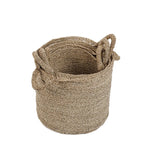 Panier de rangement rond en jonc de mer tressé naturel avec anses