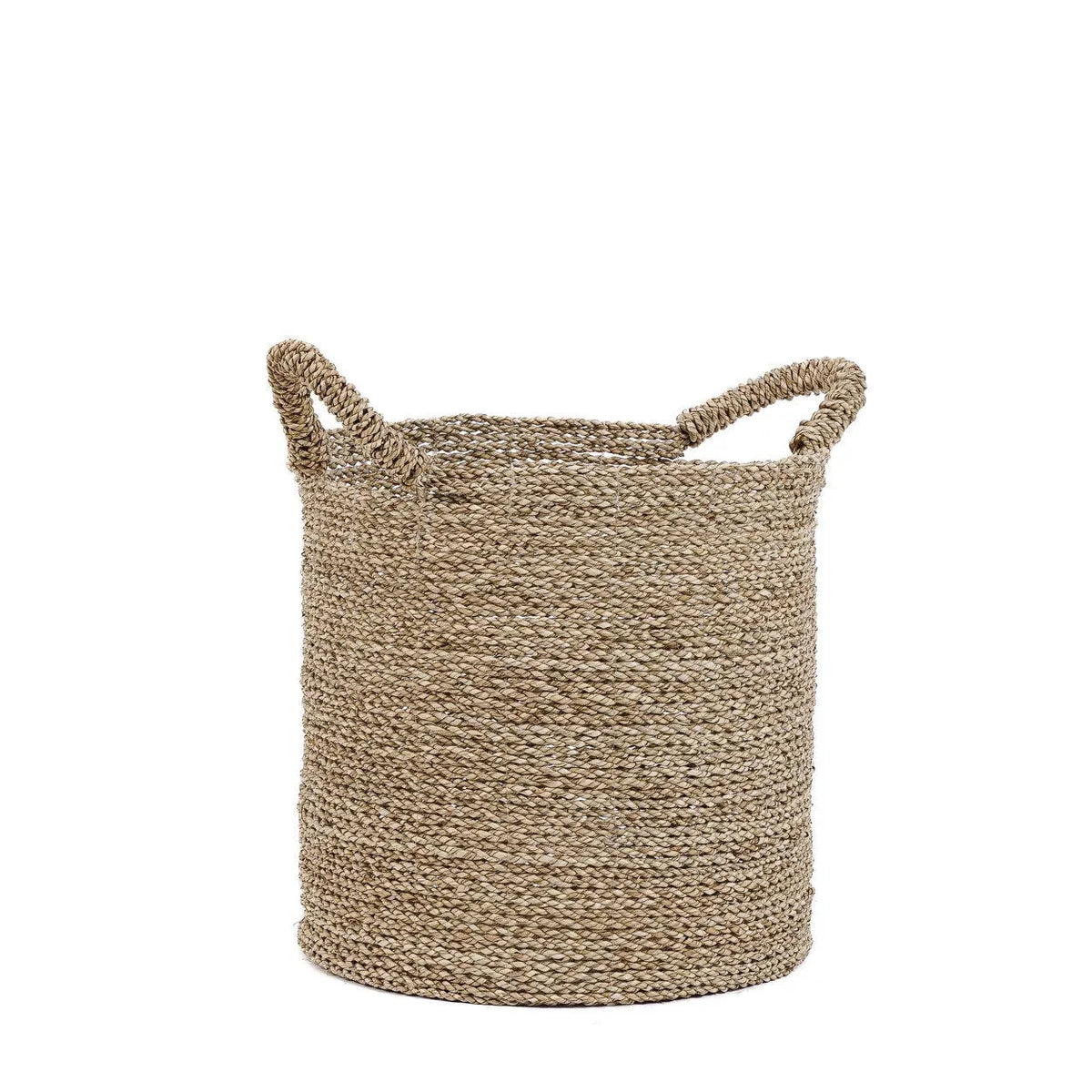 Panier de rangement rond en jonc de mer tressé naturel avec anses